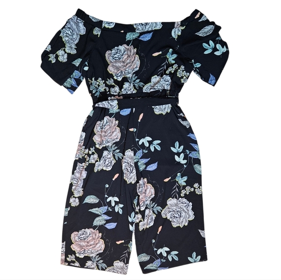 City Chic Floral Off the Shoulder Jumpsuit Elastic Waist size L/20 - Picture 4 of 9
